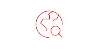 Pictogram van een aardbol met een vergrootglas
