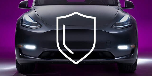 Voorbumper van elektrische auto matgrijze wrapfolie en lakbeschermingsfolie, schild-icoon
