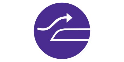 Paars-wit pictogram met een pijl naar boven die over de rand van een verband beweegt.
