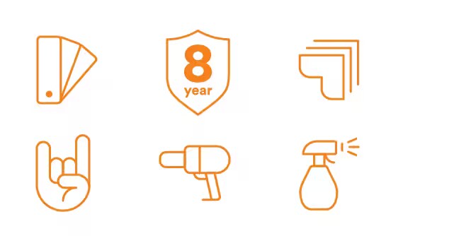 Groep pictogrammen die de voordelen voor de auto-eigenaar symboliseren.
