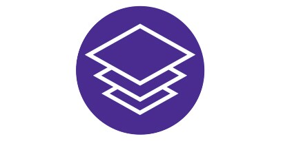Paars-wit pictogram met meerdere lagen die op elkaar zijn gestapeld.
