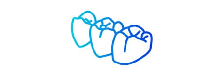 pictogram met 3 tanden of een brug
